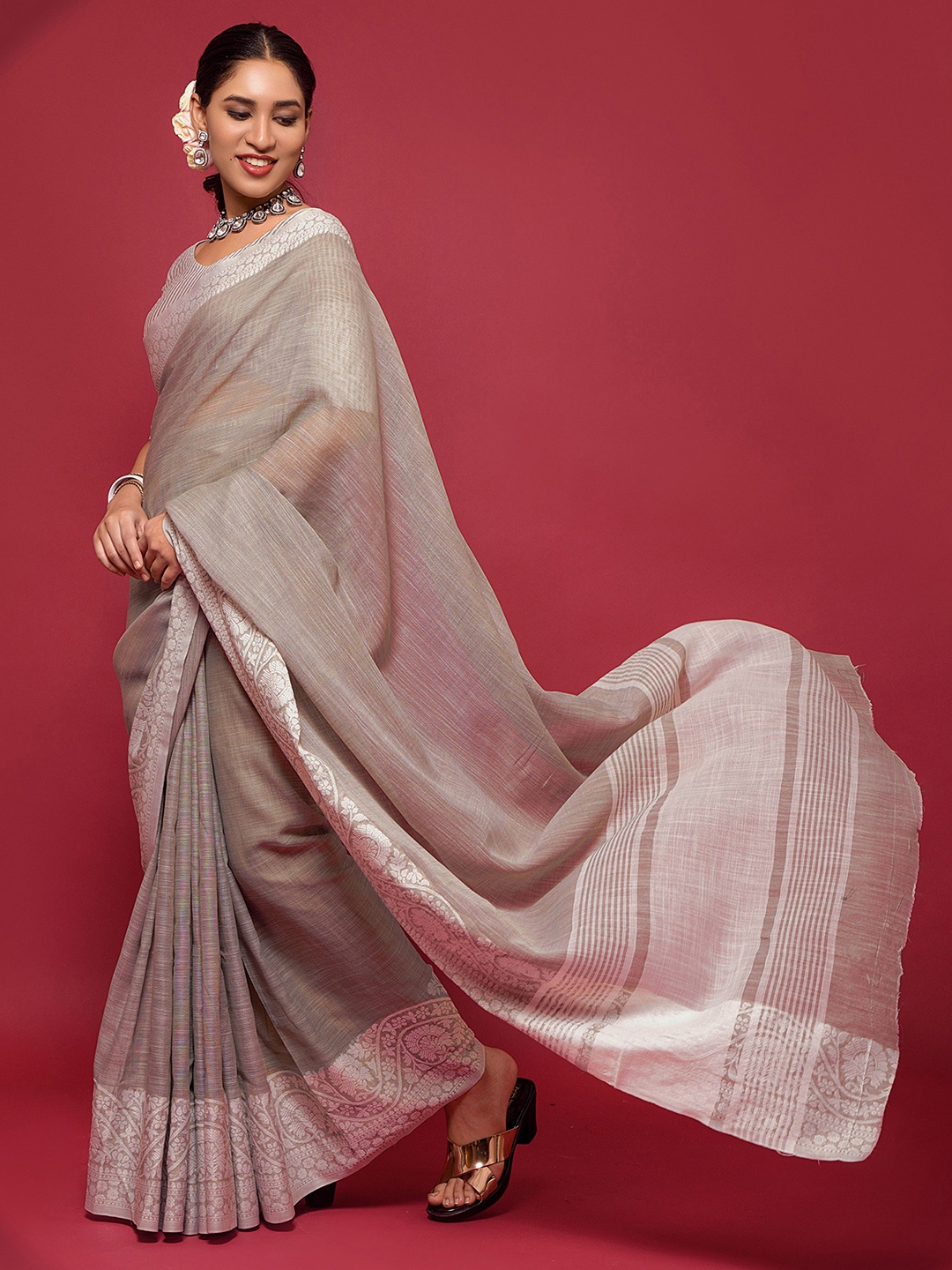 

Satrani Woven Design Zari Uppada Saree, Brown