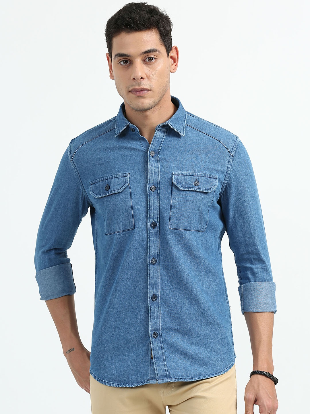 

RIDELIFE Original Slim Fit Denim Casual Shirt, Blue