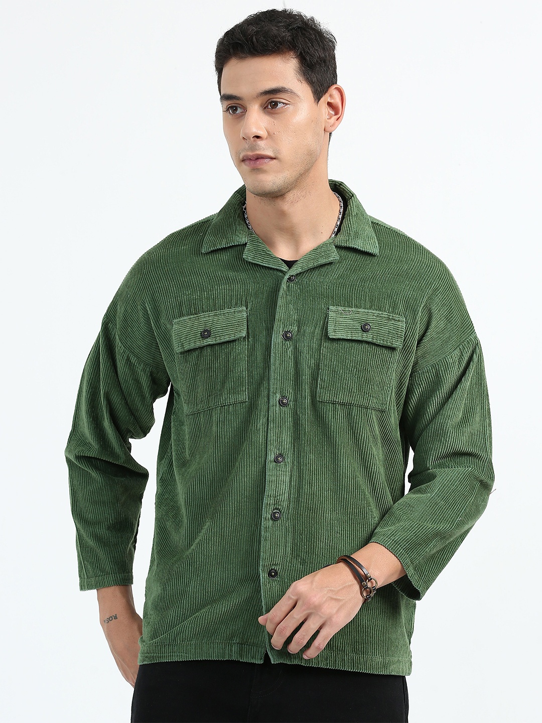 

RIDELIFE Original Slim Fit Corduroy Casual Shirt, Green