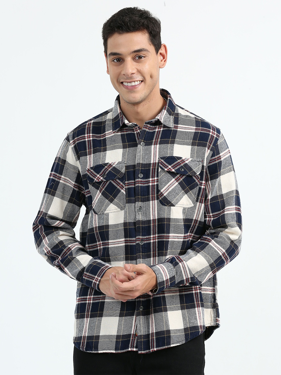 

RIDELIFE Original Slim Fit Tartan Checks Cotton Casual Shirt, Black