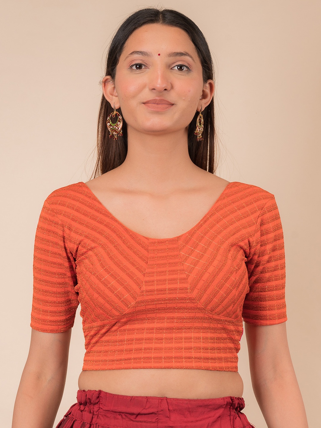 

Bindigasm's Advi Woven Design Stretchable Jacquard Saree Blouse, Orange