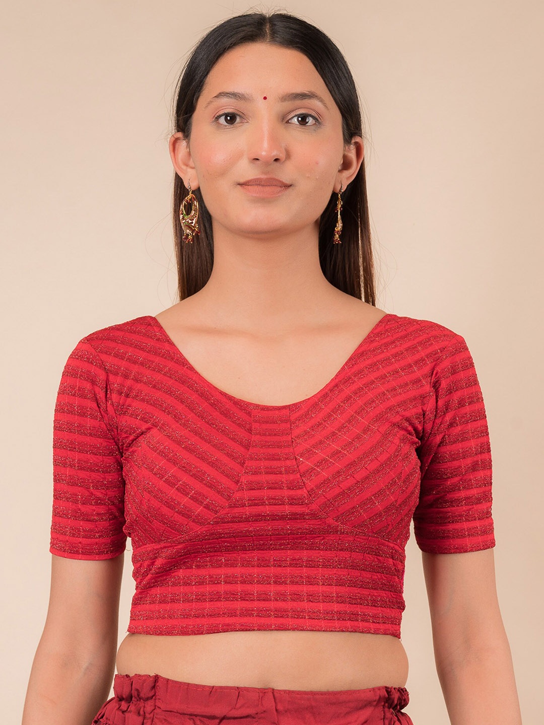 

Bindigasm's Advi Woven Design Stretchable Jacquard Saree Blouse, Red