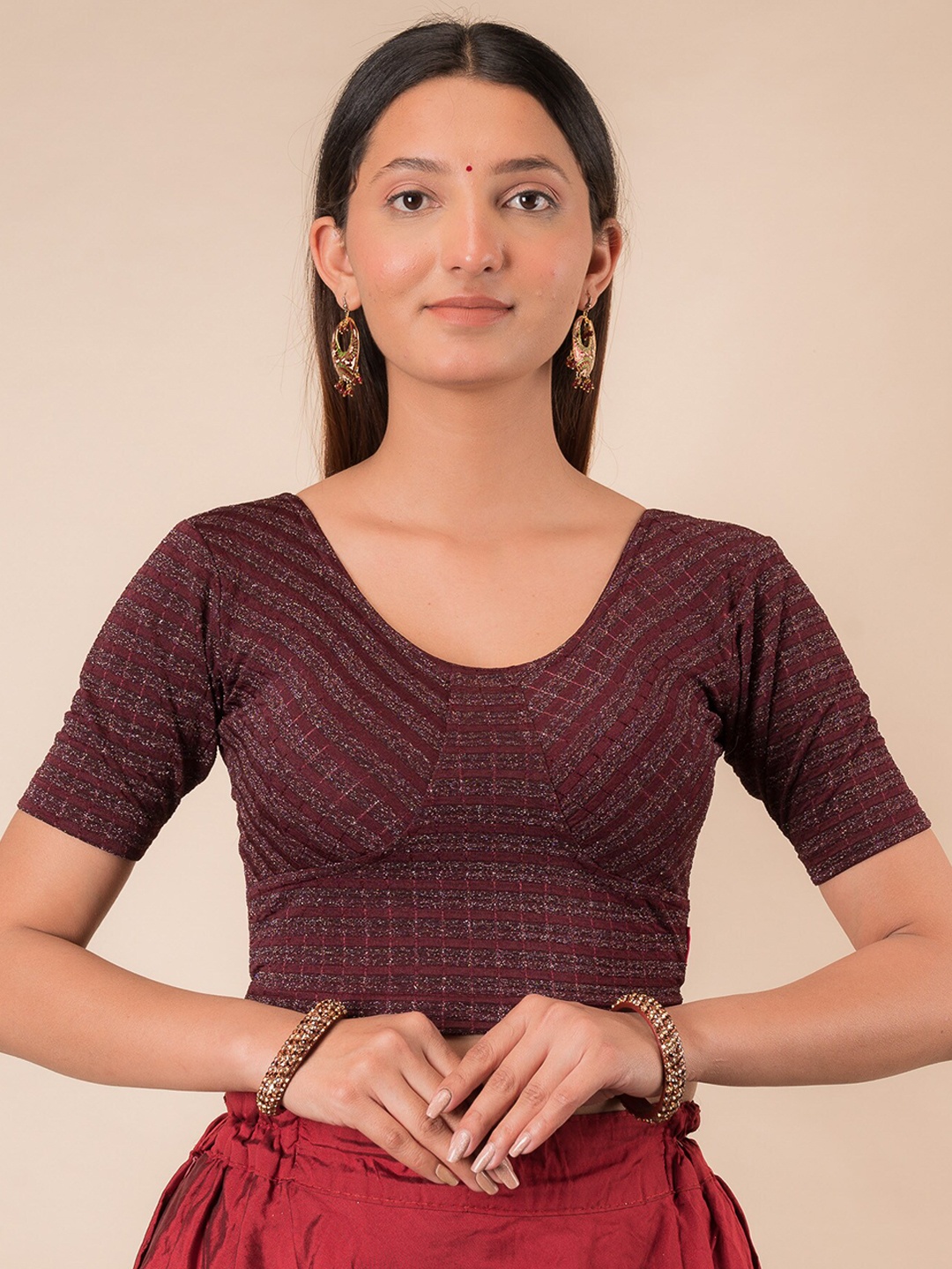 

Bindigasm's Advi Woven Design Stretchable Jacquard Saree Blouse, Burgundy