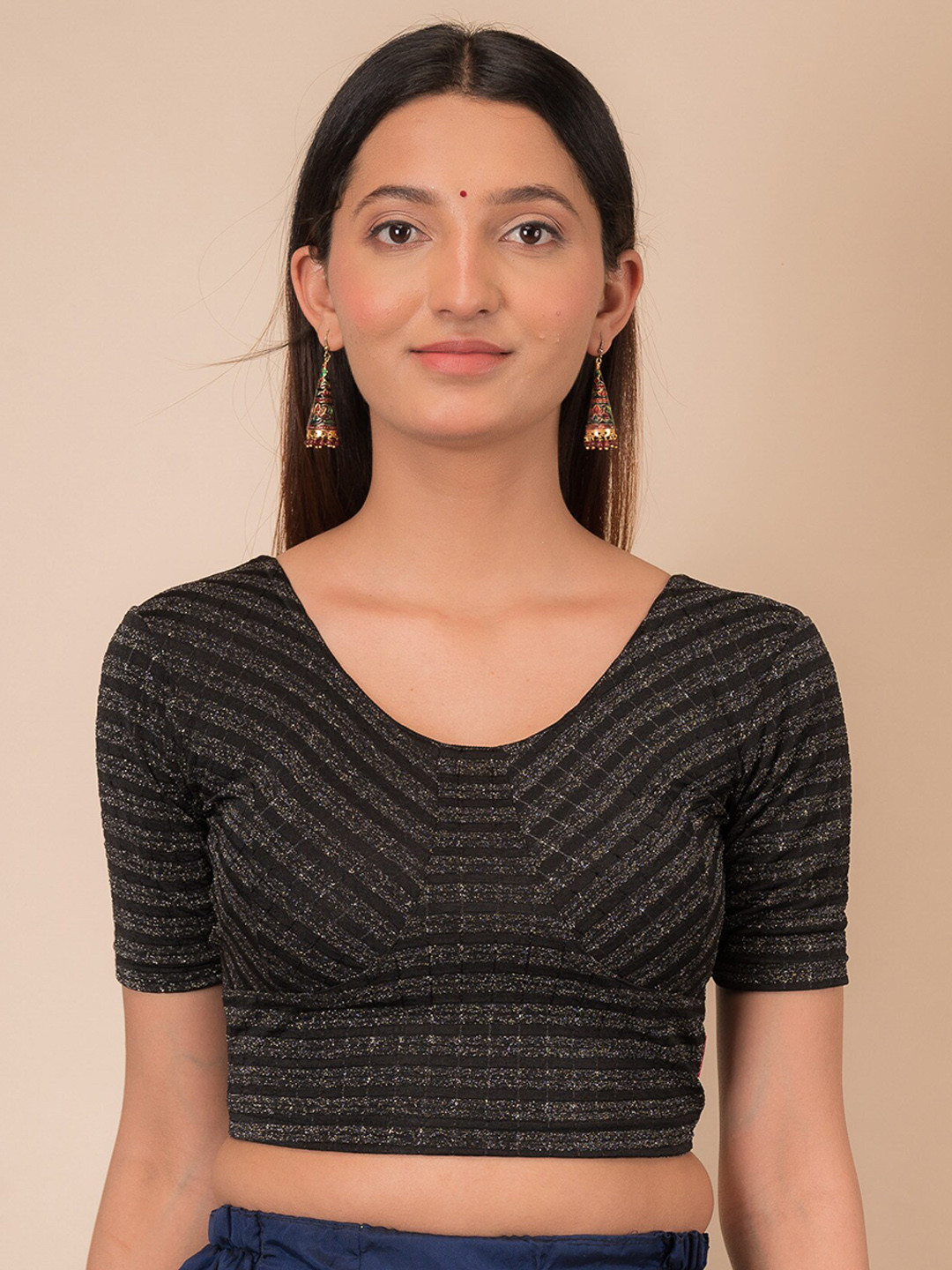 

Bindigasm's Advi Woven Design Stretchable Jacquard Saree Blouse, Black