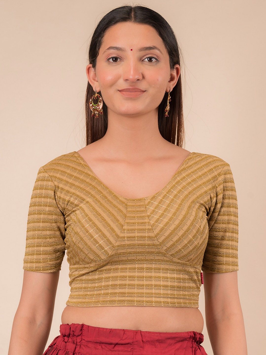 

Bindigasm's Advi Woven Design Stretchable Jacquard Saree Blouse, Gold
