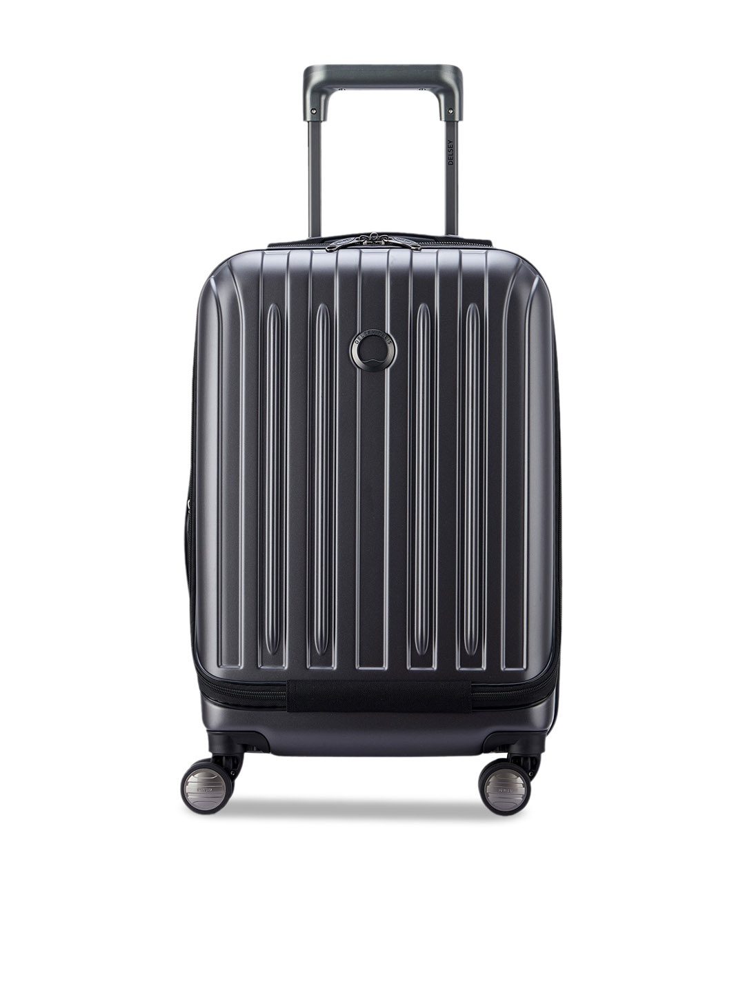 

DELSEY Paris Striped Titanium Hard Shell Business Cabin Trolley Bag, Black