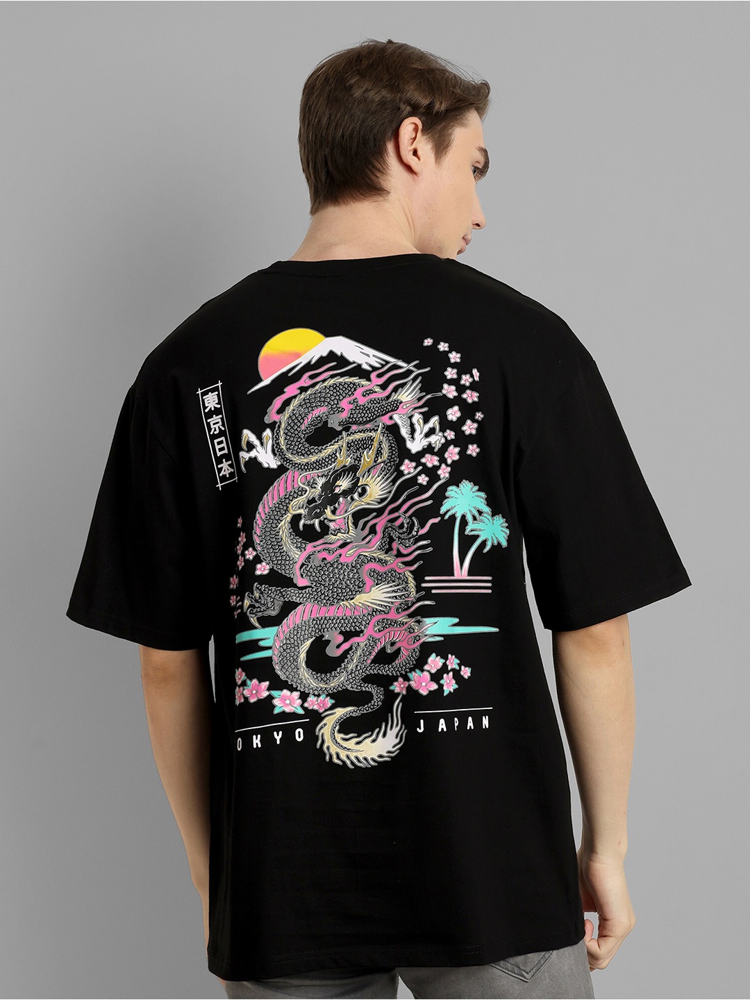 

TOMHIDDLE Graphic Printed Pure Cotton Oversized T-shirt, Black