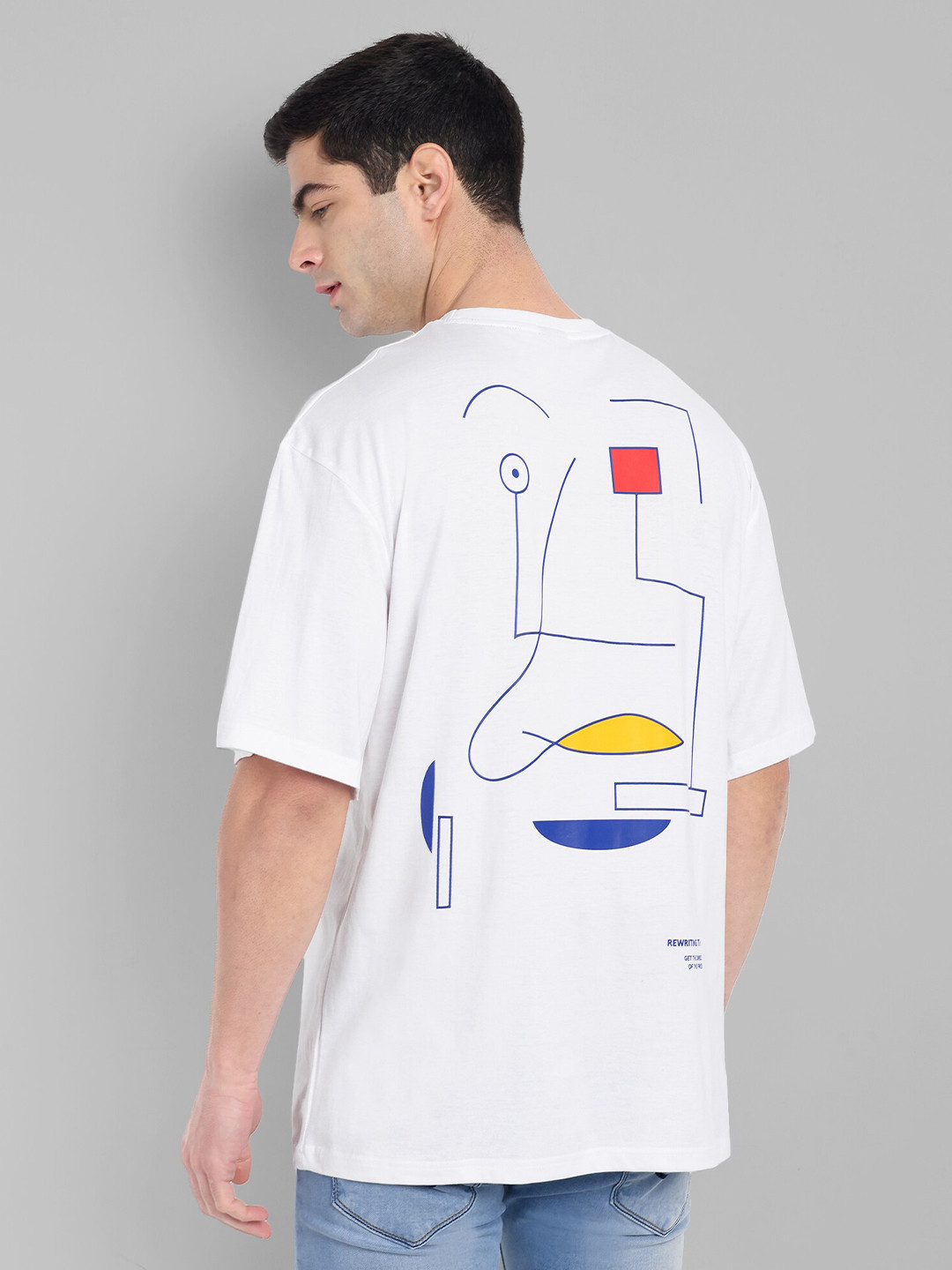 

TOMHIDDLE Graphic Printed Drop-Shoulder Sleeves Oversized Pure Cotton T-shirt, White