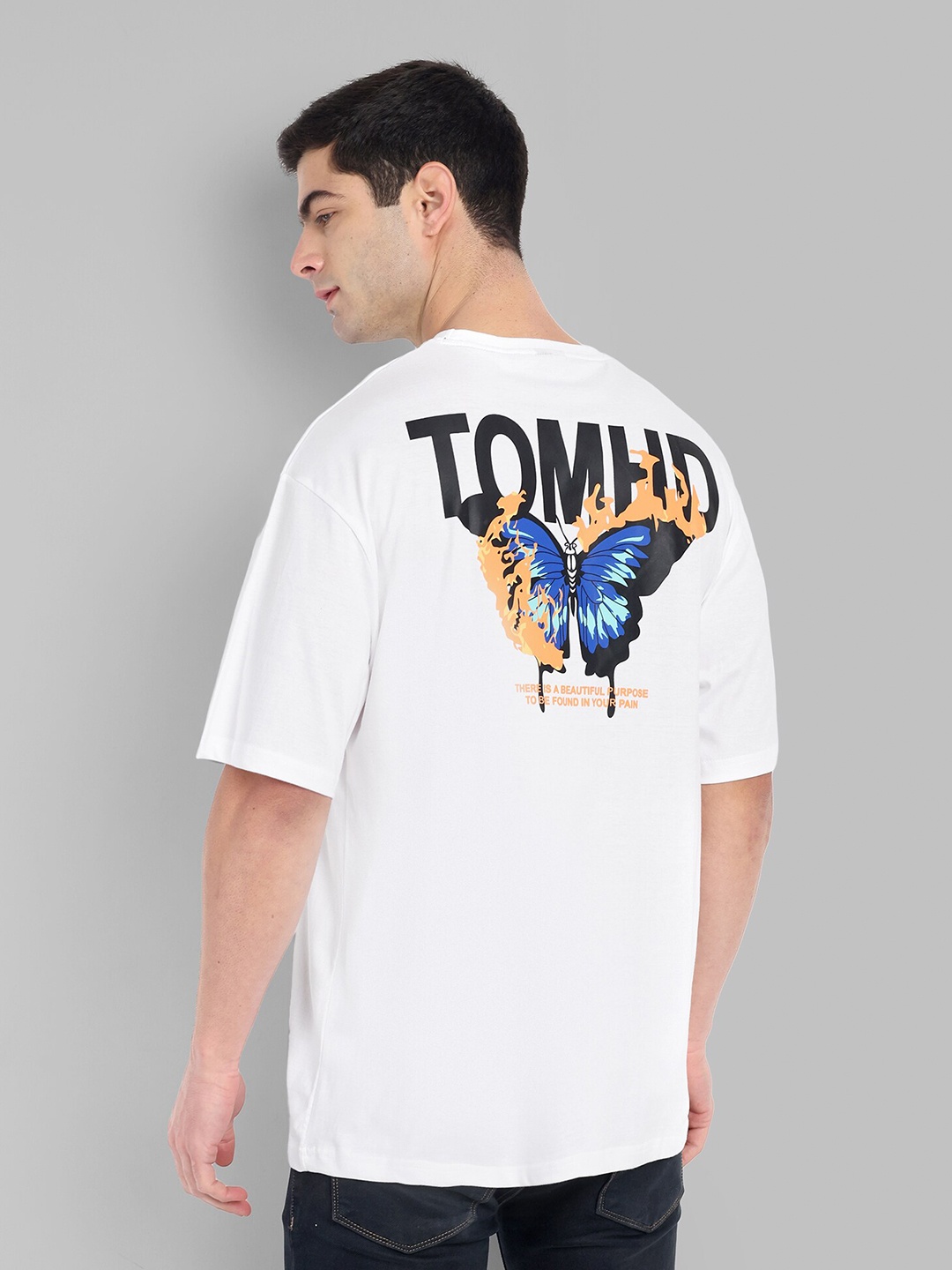 

TOMHIDDLE Graphic Printed Pure Cotton Oversize Drop-Shoulder Sleeves T-shirt, White