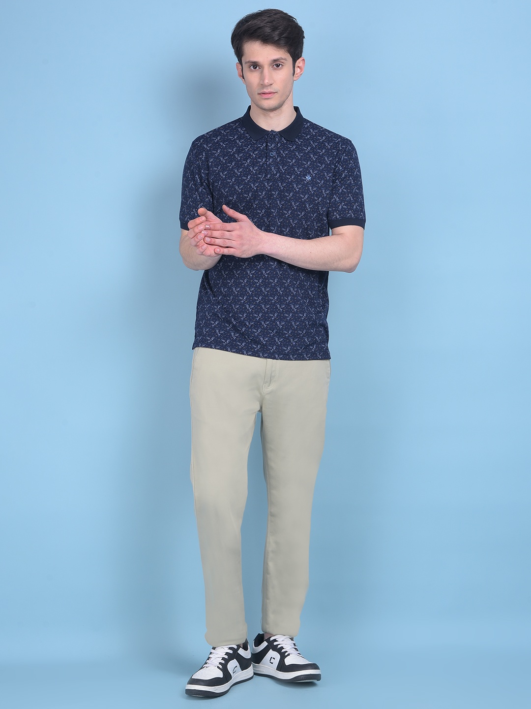 

Crimsoune Club Floral Printed Polo Collar Slim Fit T-shirt, Navy blue