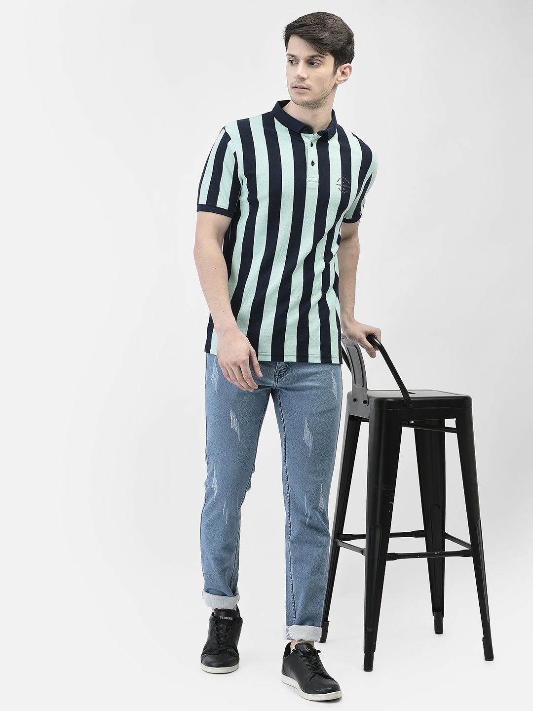 

Crimsoune Club Striped Polo Collar Slim Fit T-shirt, Green