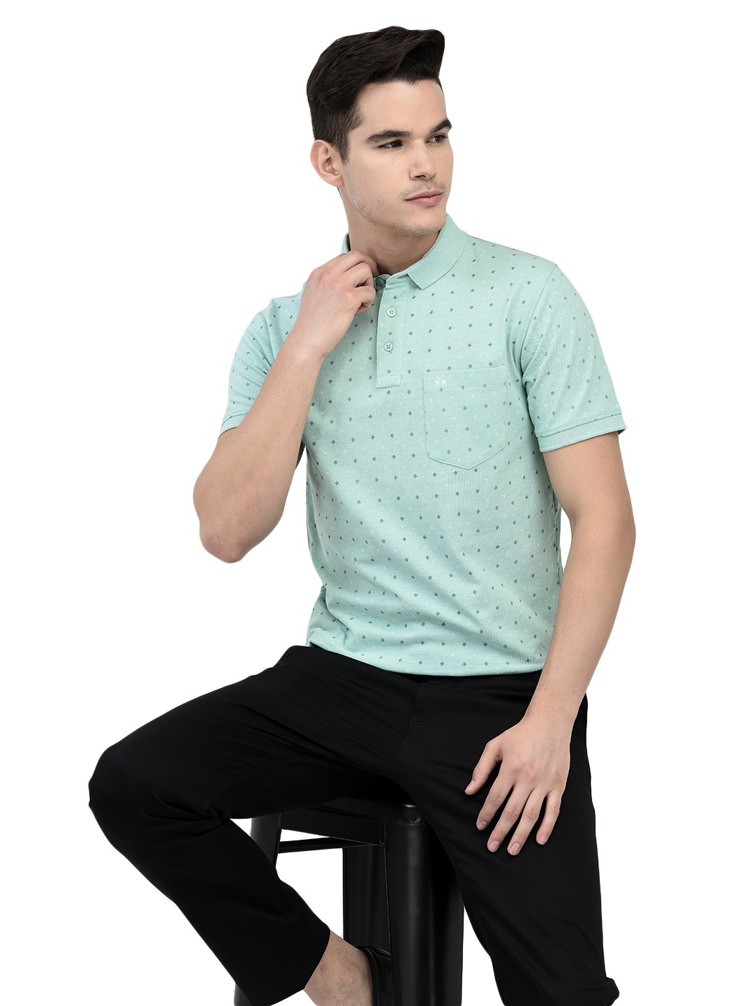 

Crimsoune Club Conversational Printed Polo Collar Slim Fit T-shirt, Green
