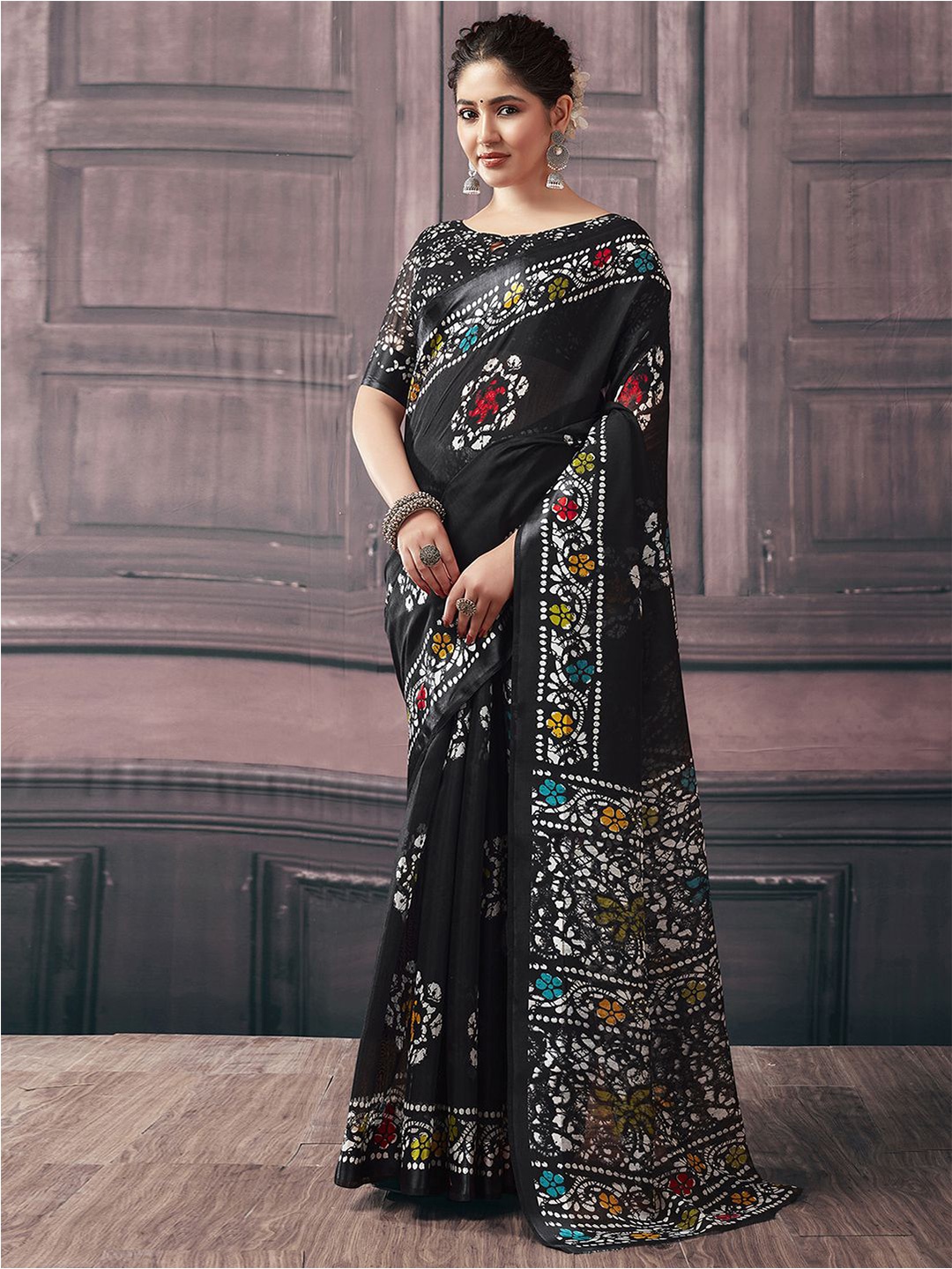 

KALINI Ethnic Motifs Printed Saree, Black