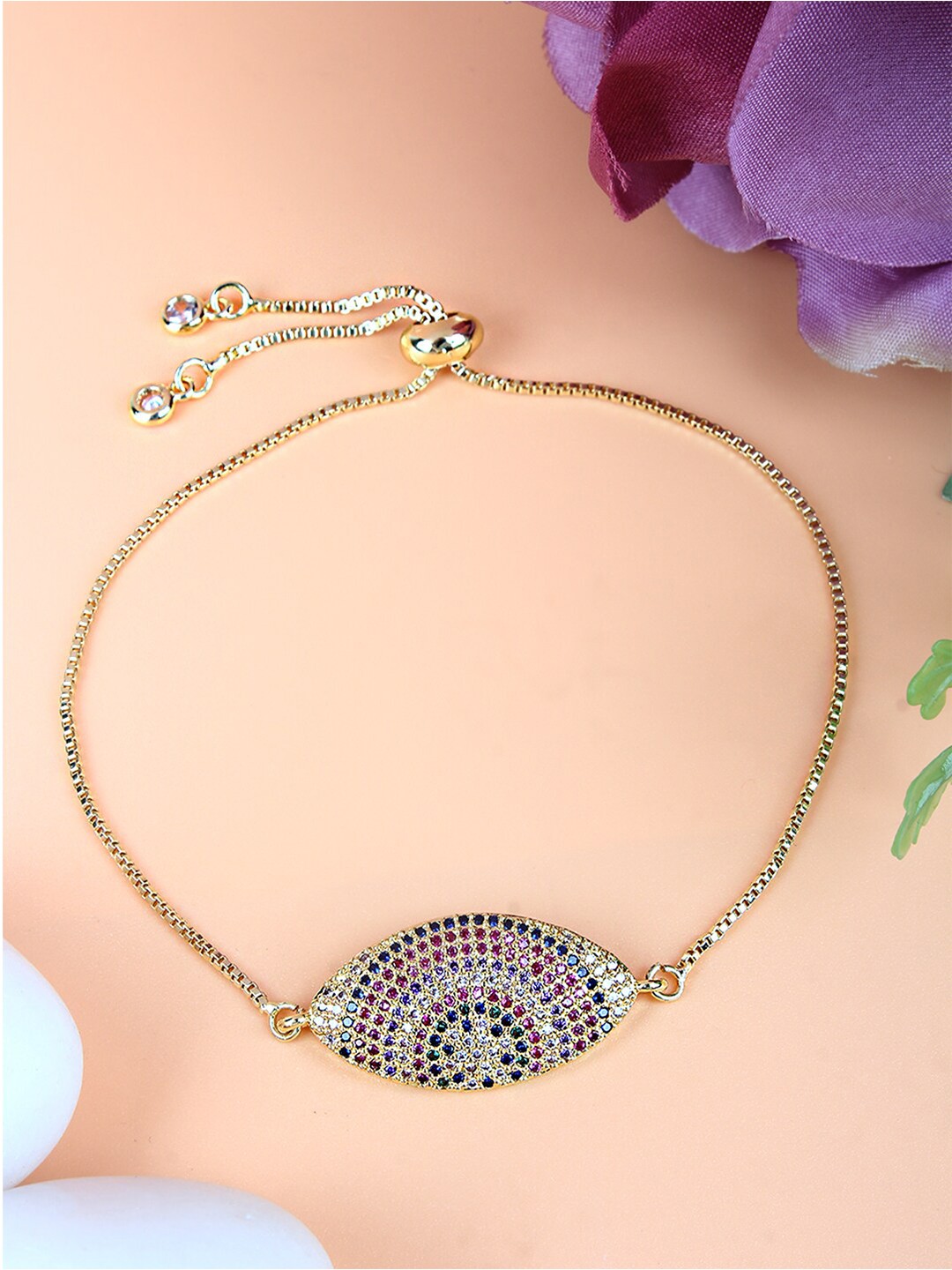 

DressBerry Brass Gold-Plated Cubic Zirconia-Studded Wraparound Bracelet
