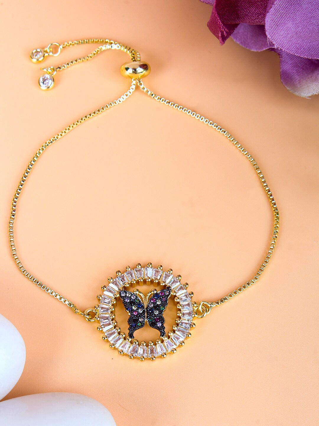 

DressBerry Brass Gold-Plated Cubic Zirconia-Studded Wraparound Bracelet