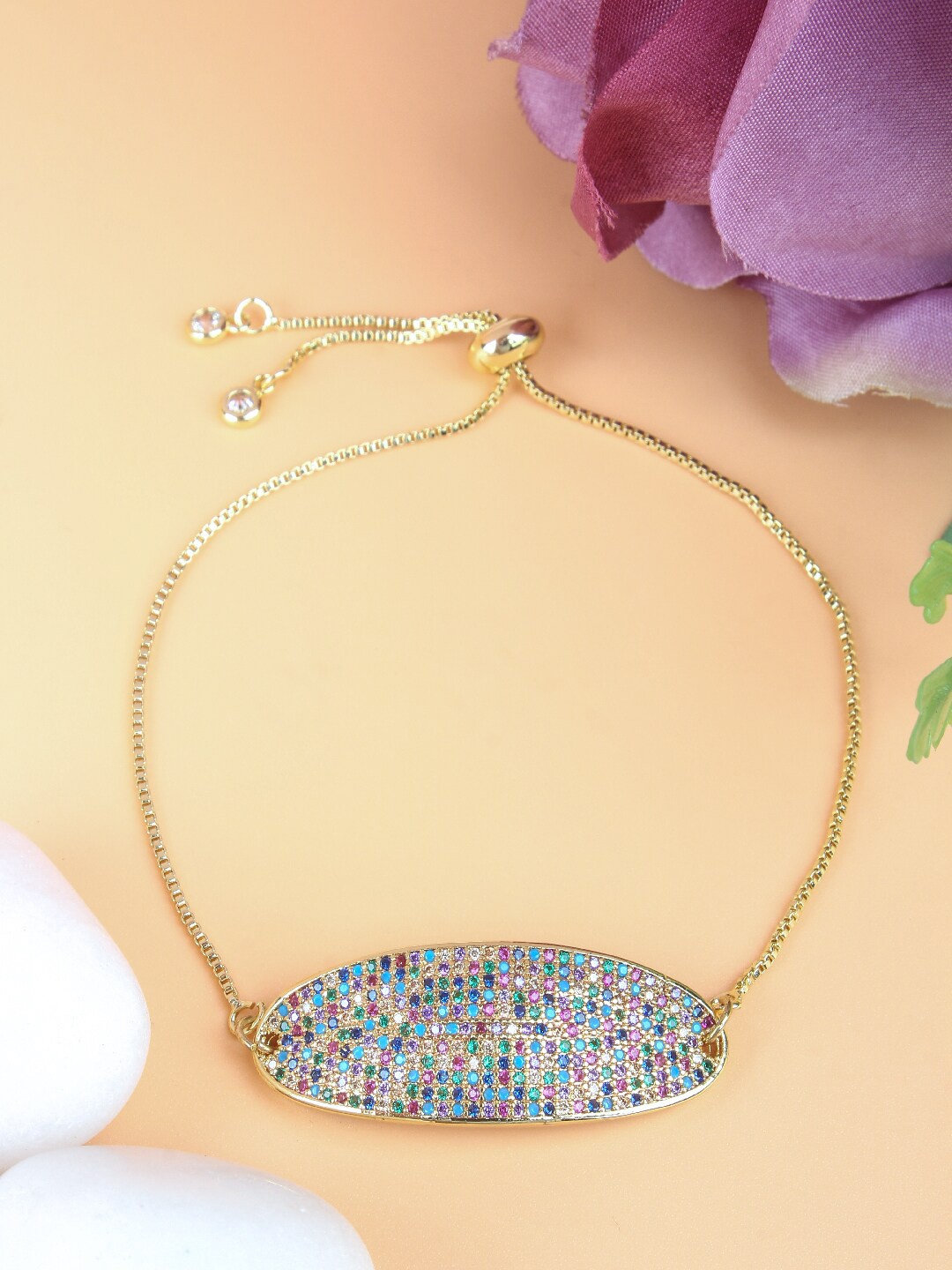 

DressBerry Brass Gold-Plated Cubic Zirconia-Studded Wraparound Bracelet