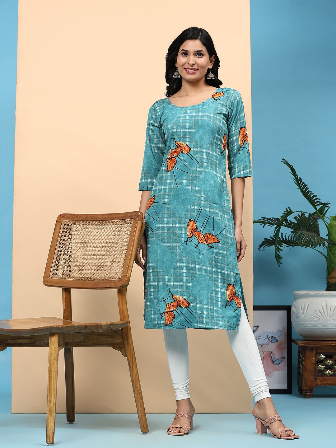 

Phenav Women Printed Crepe Kurta, Blue
