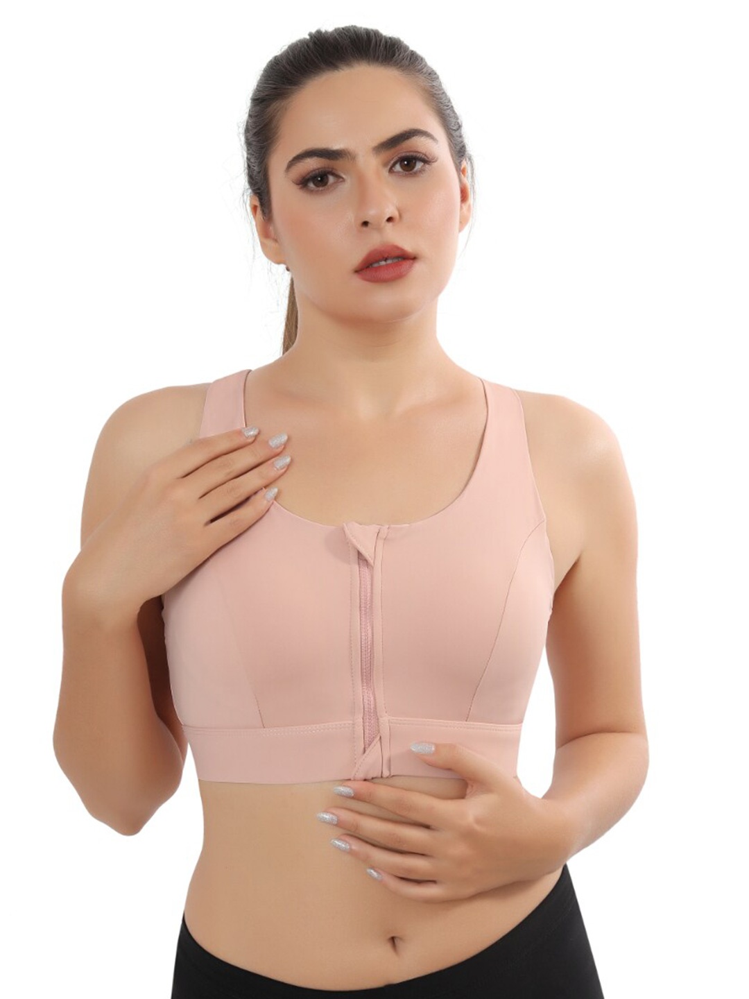 

FABLUK Workout Sports Bra - Full Coverage Lightly Padded, Pink