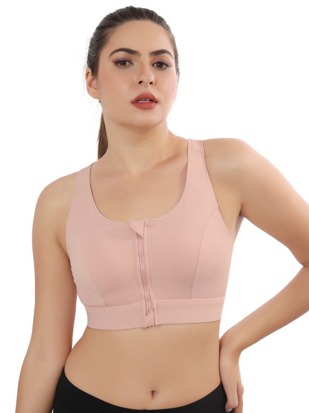 

FABLUK Full Coverage Lightly Padded Anti Odour Workout Bra- Moisture Wicking, Pink