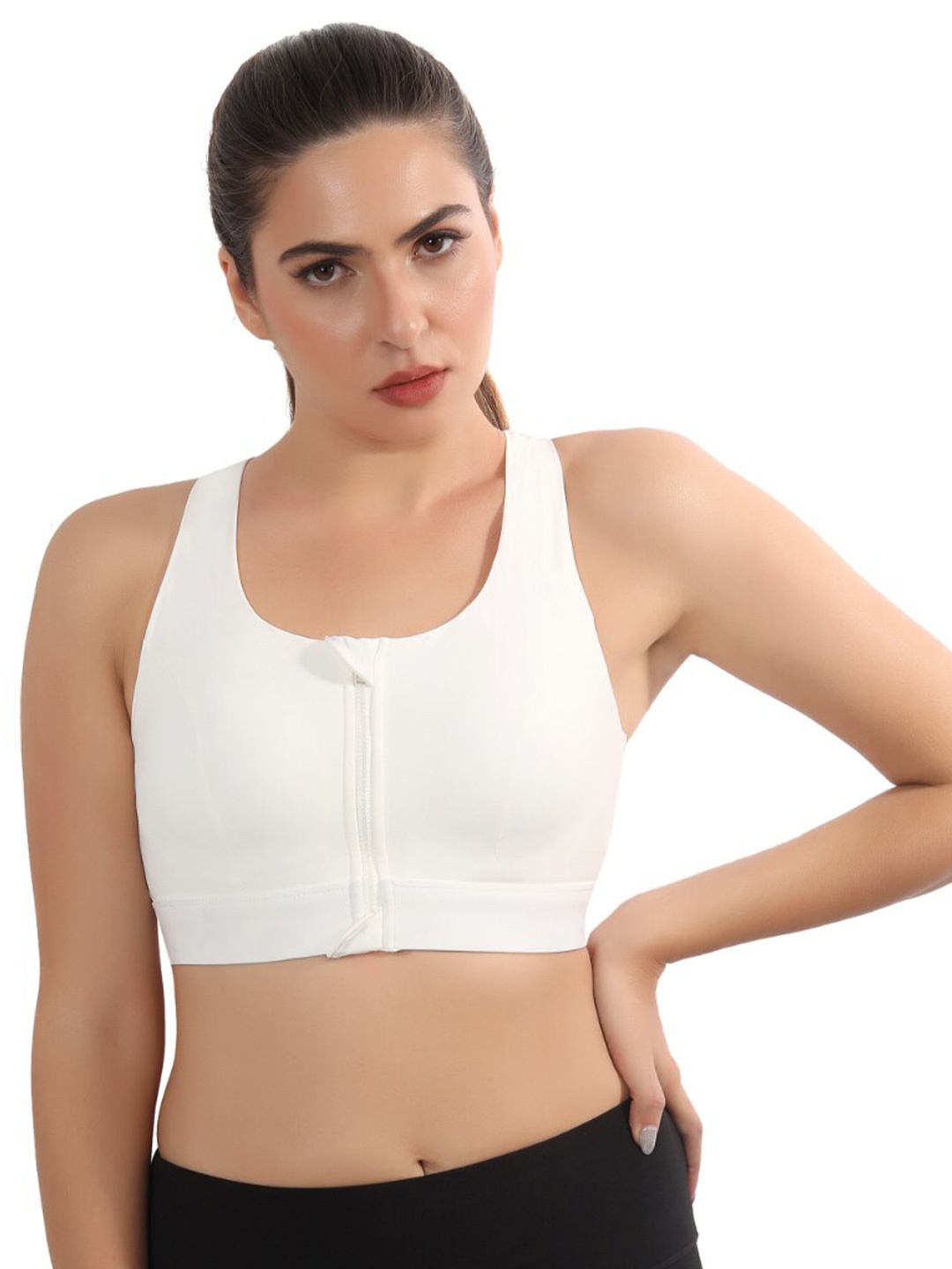 

FABLUK Full Coverage Lightly Padded Anti Odour Workout Bra- Moisture Wicking, White