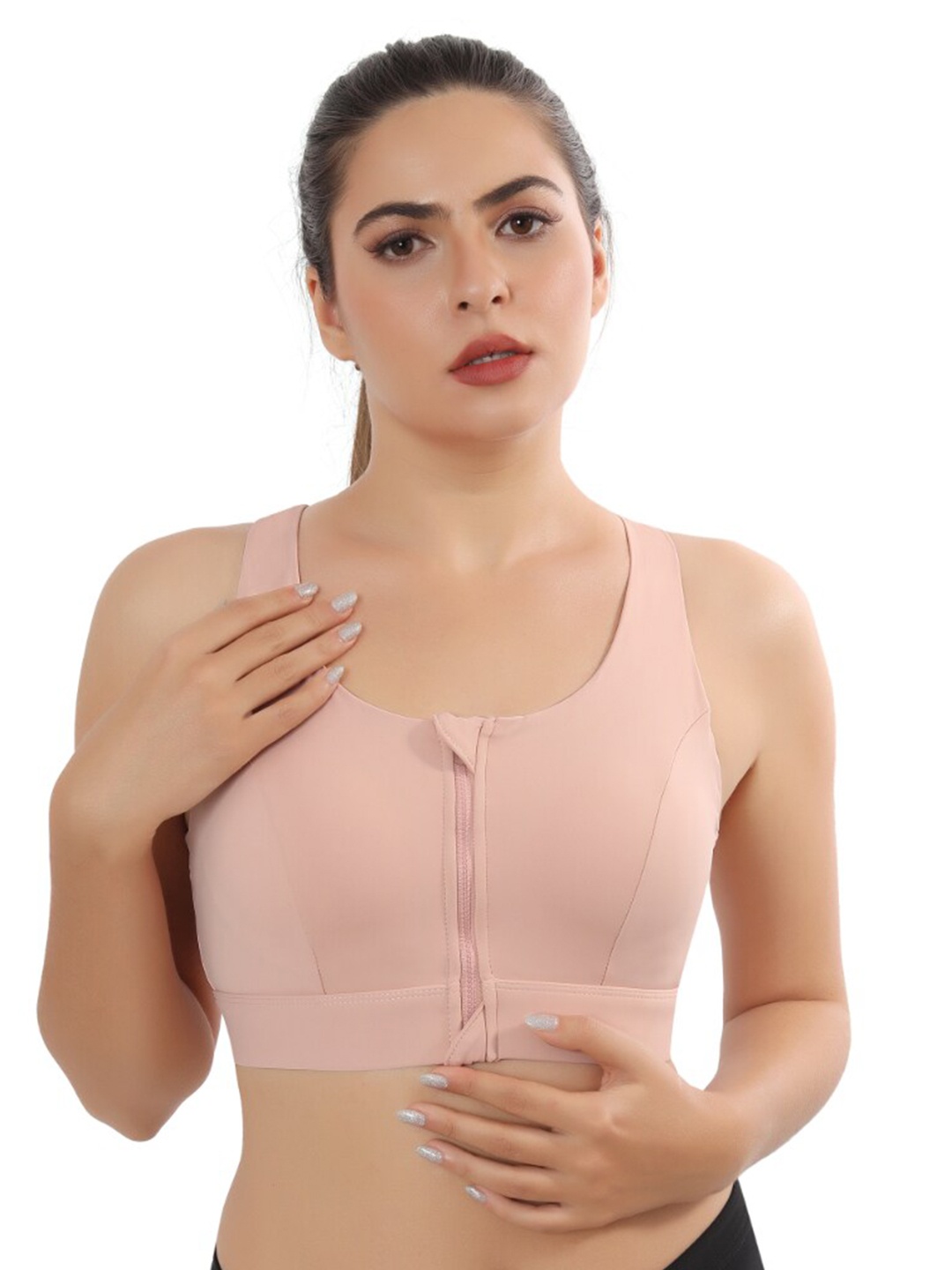 

FABLUK Full Coverage Lightly Padded Anti Odour Workout Bra- Moisture Wicking, Pink