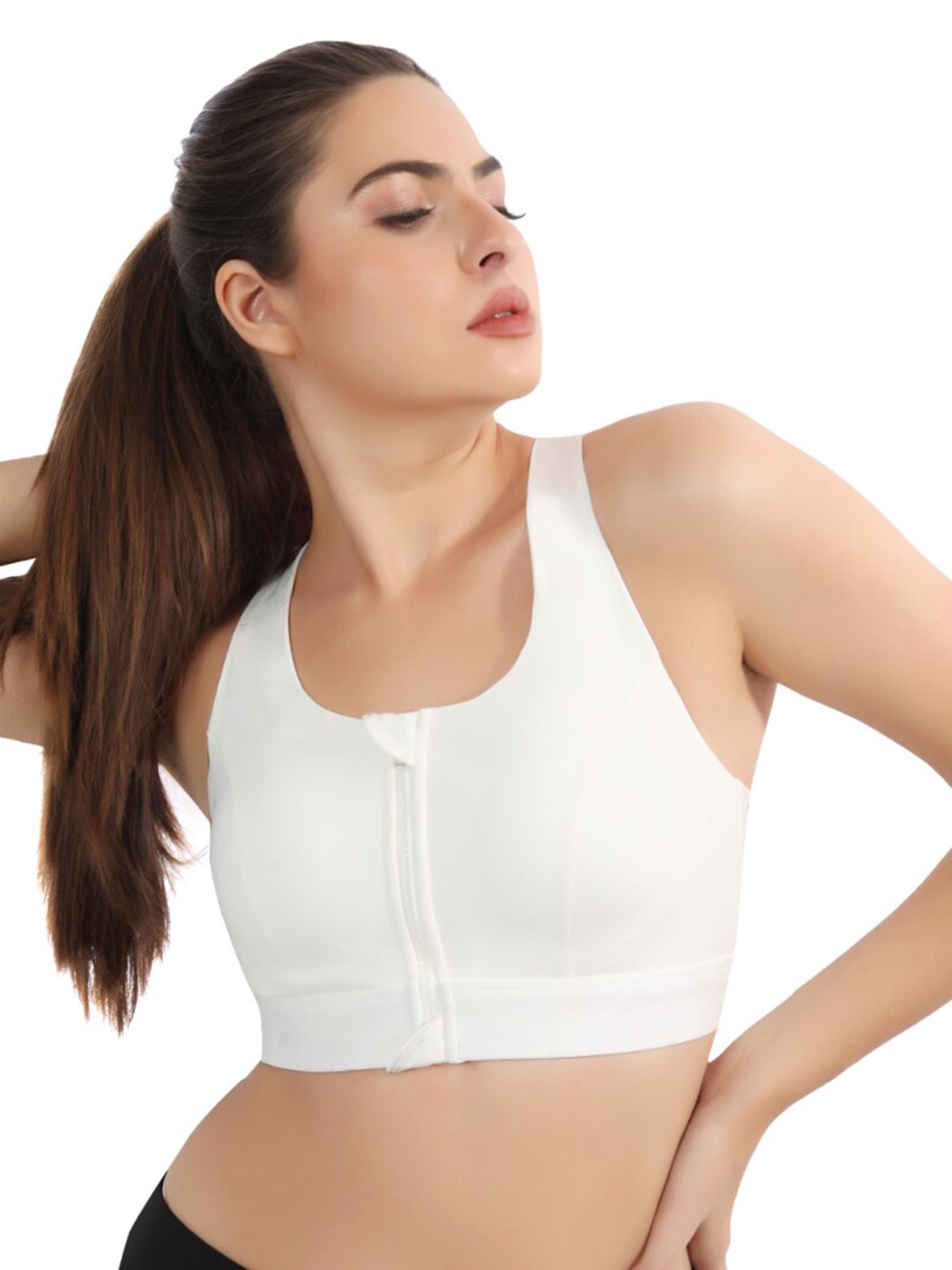 

FABLUK Full Coverage Lightly Padded Workout Bra Anti Bacterial, White