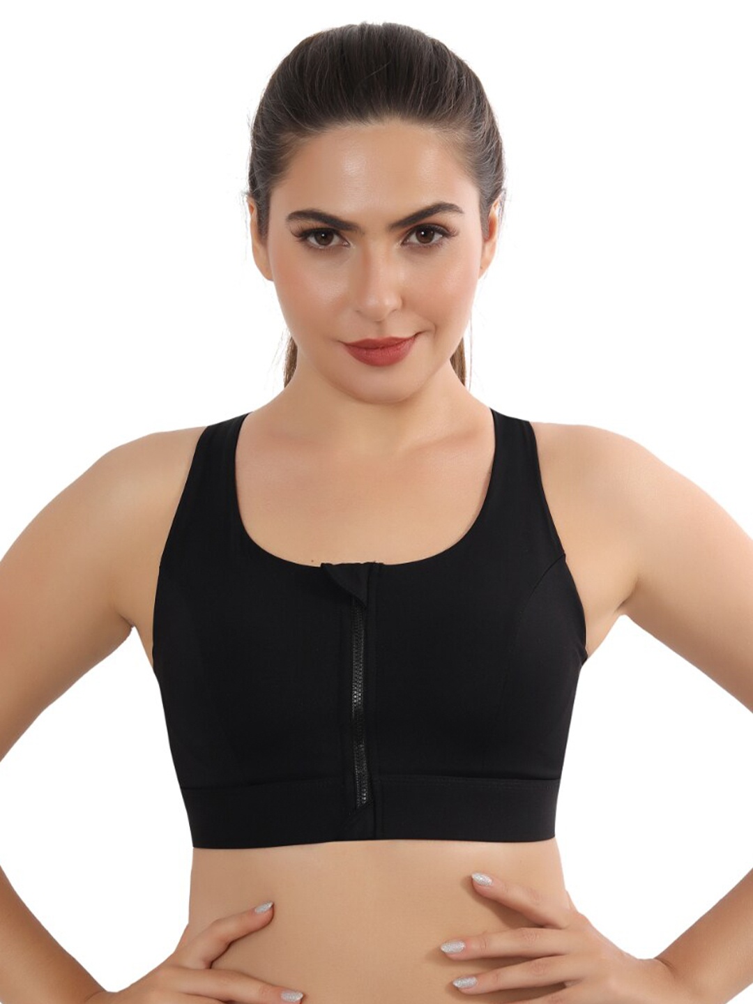 

FABLUK Full Coverage Lightly Padded Anti Odour Workout Bra- Moisture Wicking, Black