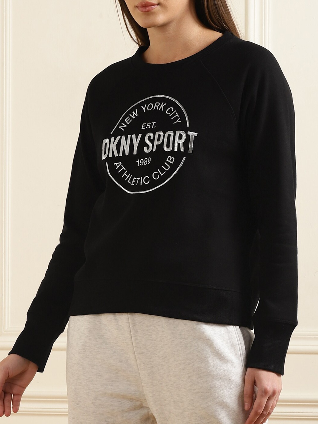 

DKNY Brand Logo Printed Pullover Cotton Sweatshirt, Black