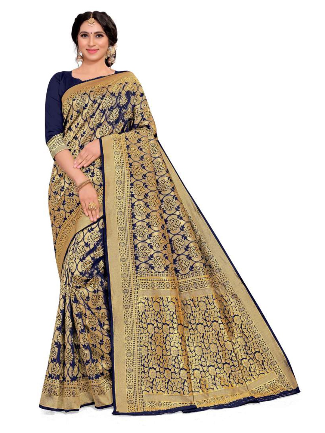 

Rujave Woven Design Zari Banarasi Saree, Navy blue