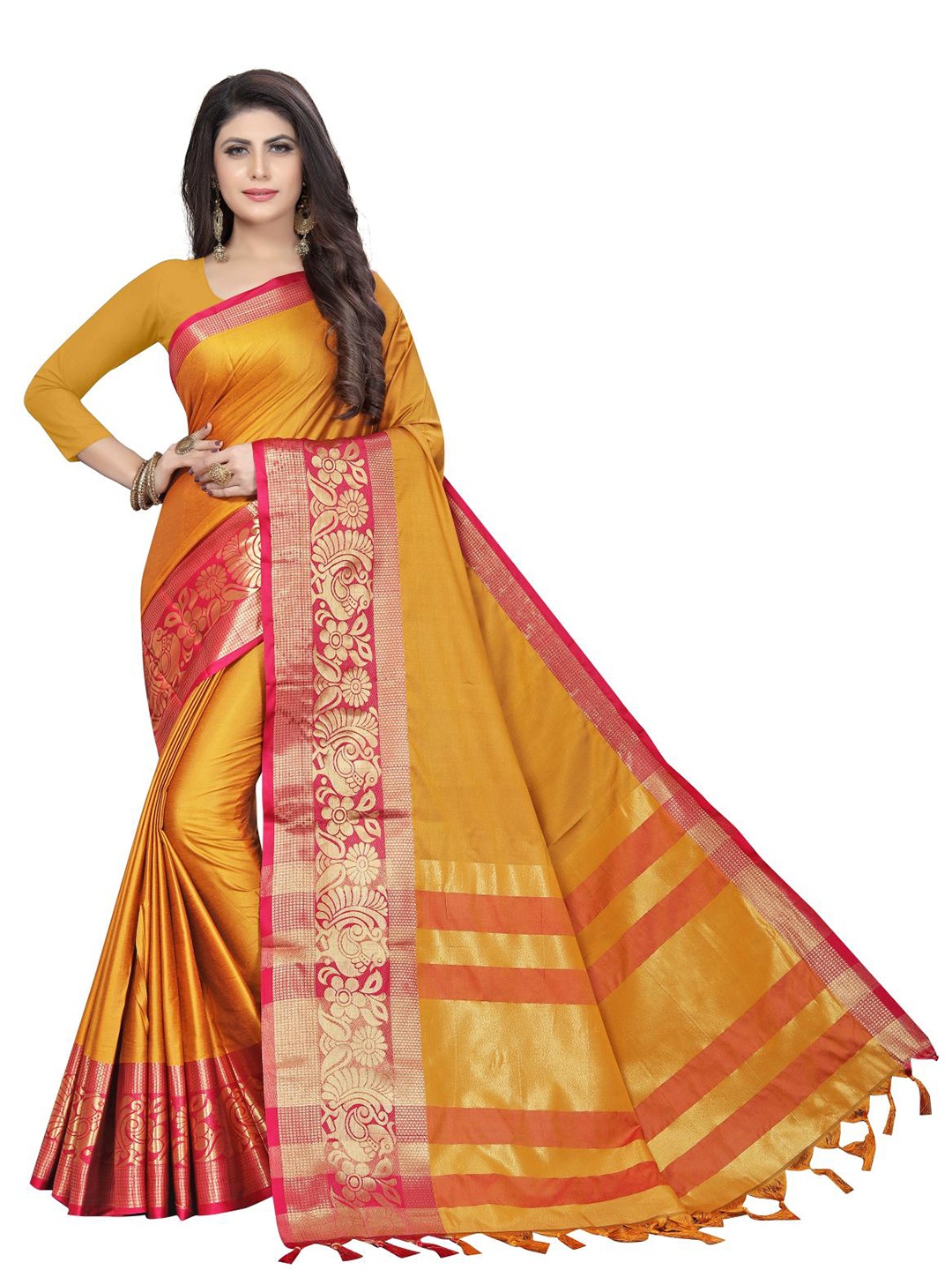 

Rujave Zari Pure Cotton Saree, Orange