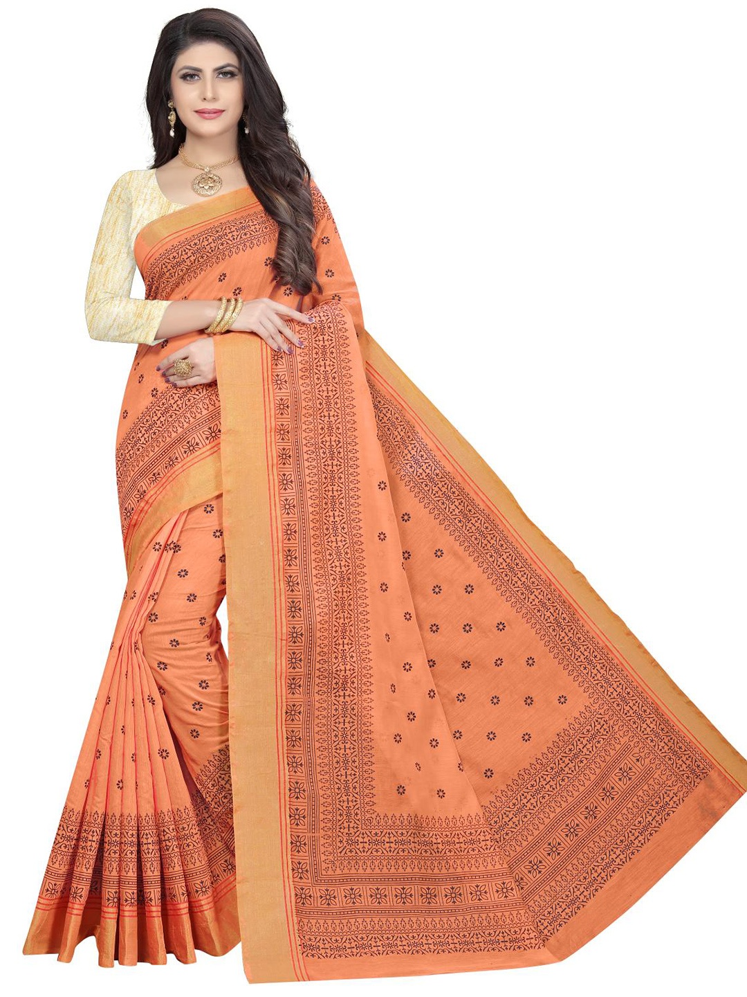 

Rujave Woven Design Pure Cotton Saree, Orange
