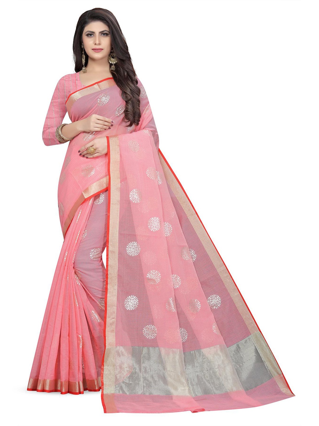 

Rujave Ethnic Woven Design Pure Cotton Saree, Pink