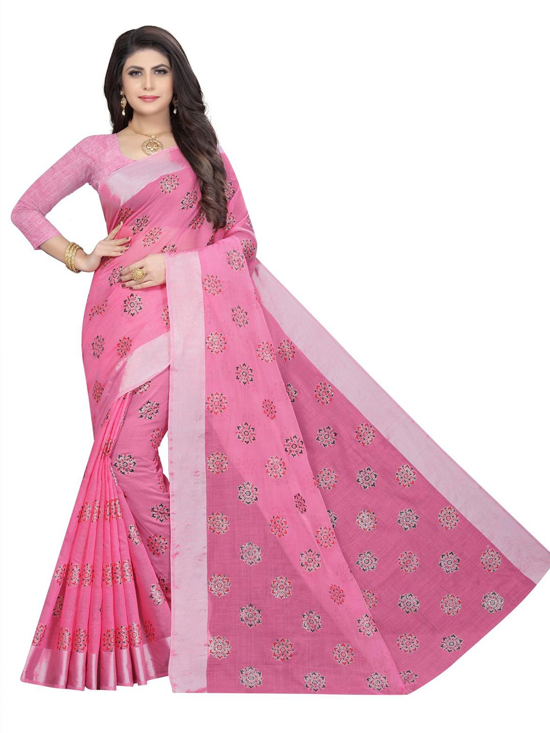 

Rujave Woven Design Zari Pure Cotton Saree, Pink