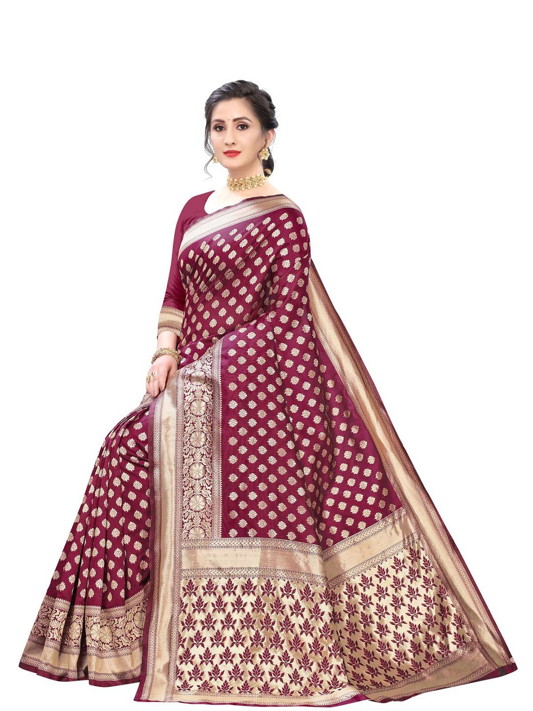 

Rujave Woven Design Zari Banarasi Saree, Maroon