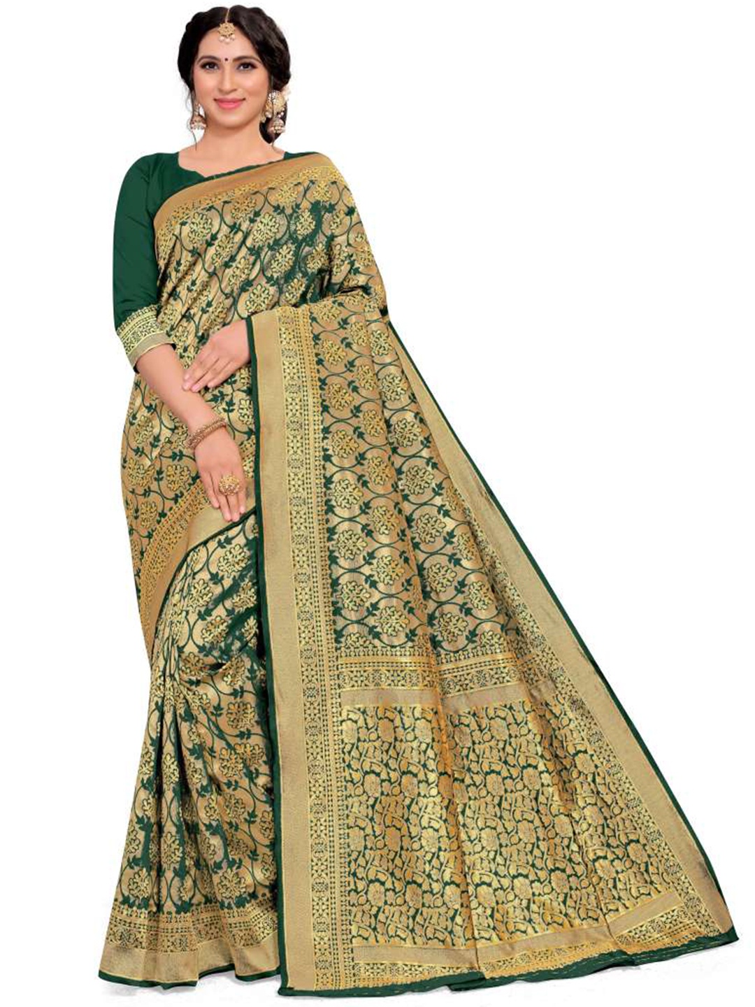 

Rujave Woven Design Zari Heavy Work Banarasi Saree, Green
