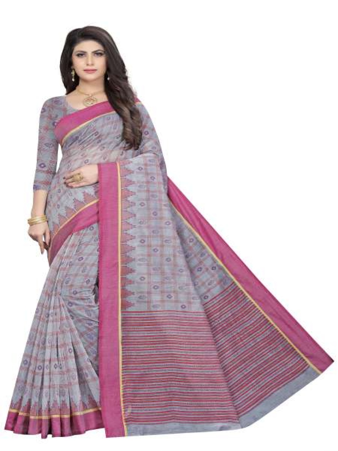 

Rujave Checked Pure Cotton Saree, Pink