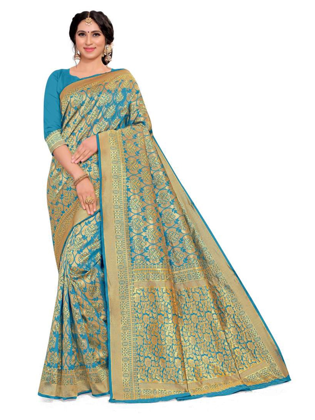 

Rujave Woven Design Zari Banarasi Saree, Turquoise blue