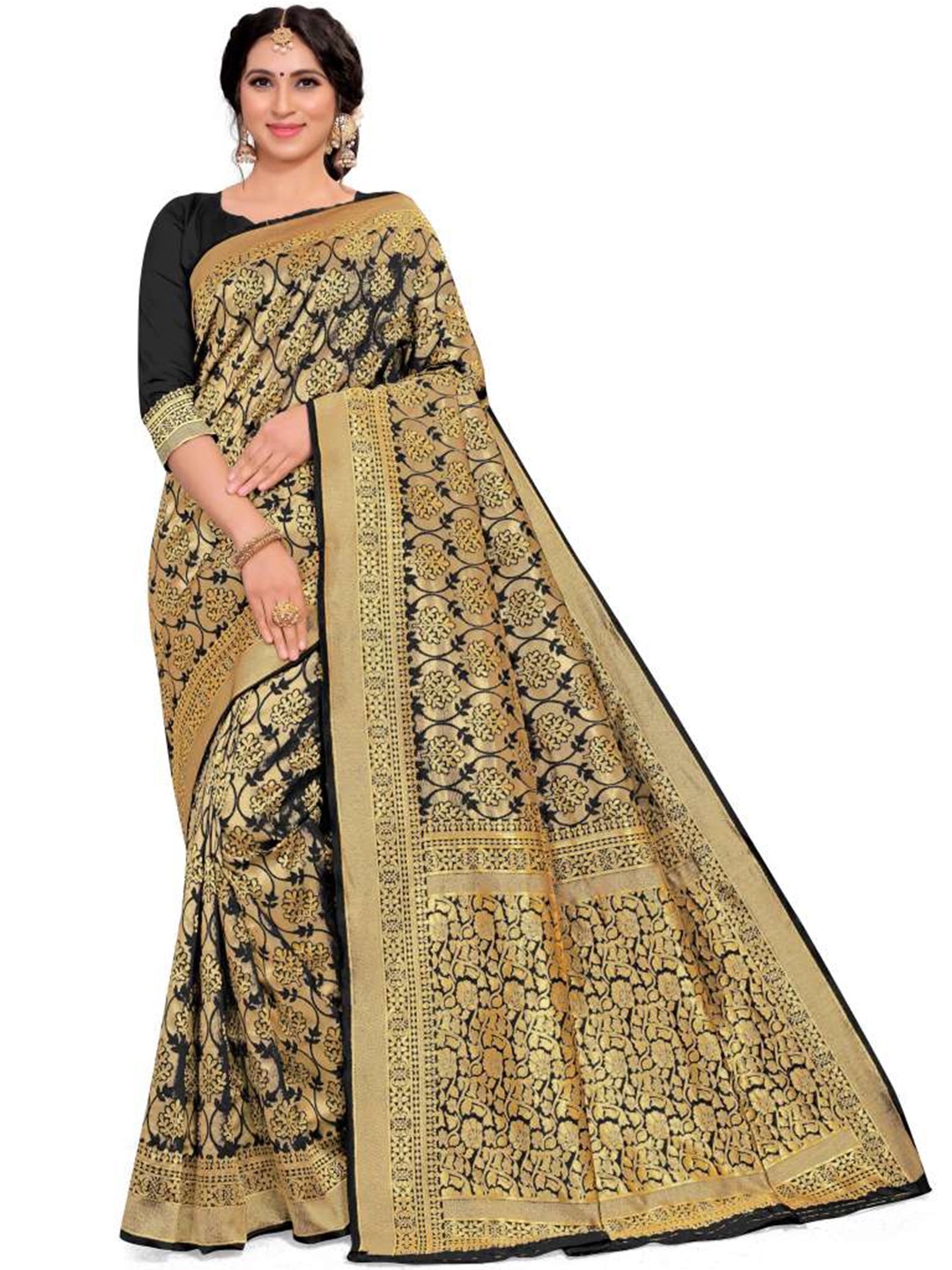 

Rujave Woven Design Zari Banarasi Saree, Black
