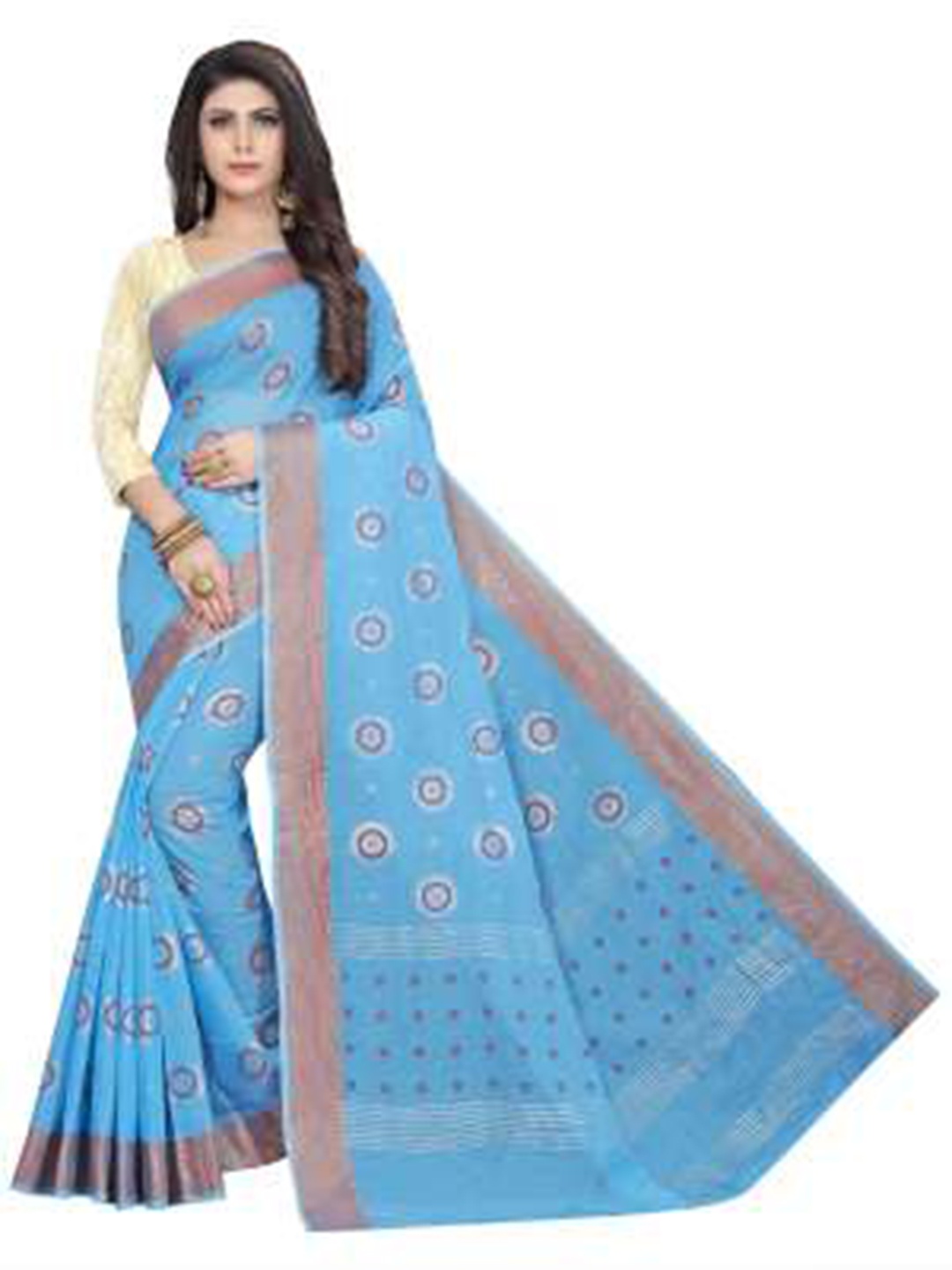 

Rujave Ethnic Motifs Pure Cotton Saree, Turquoise blue