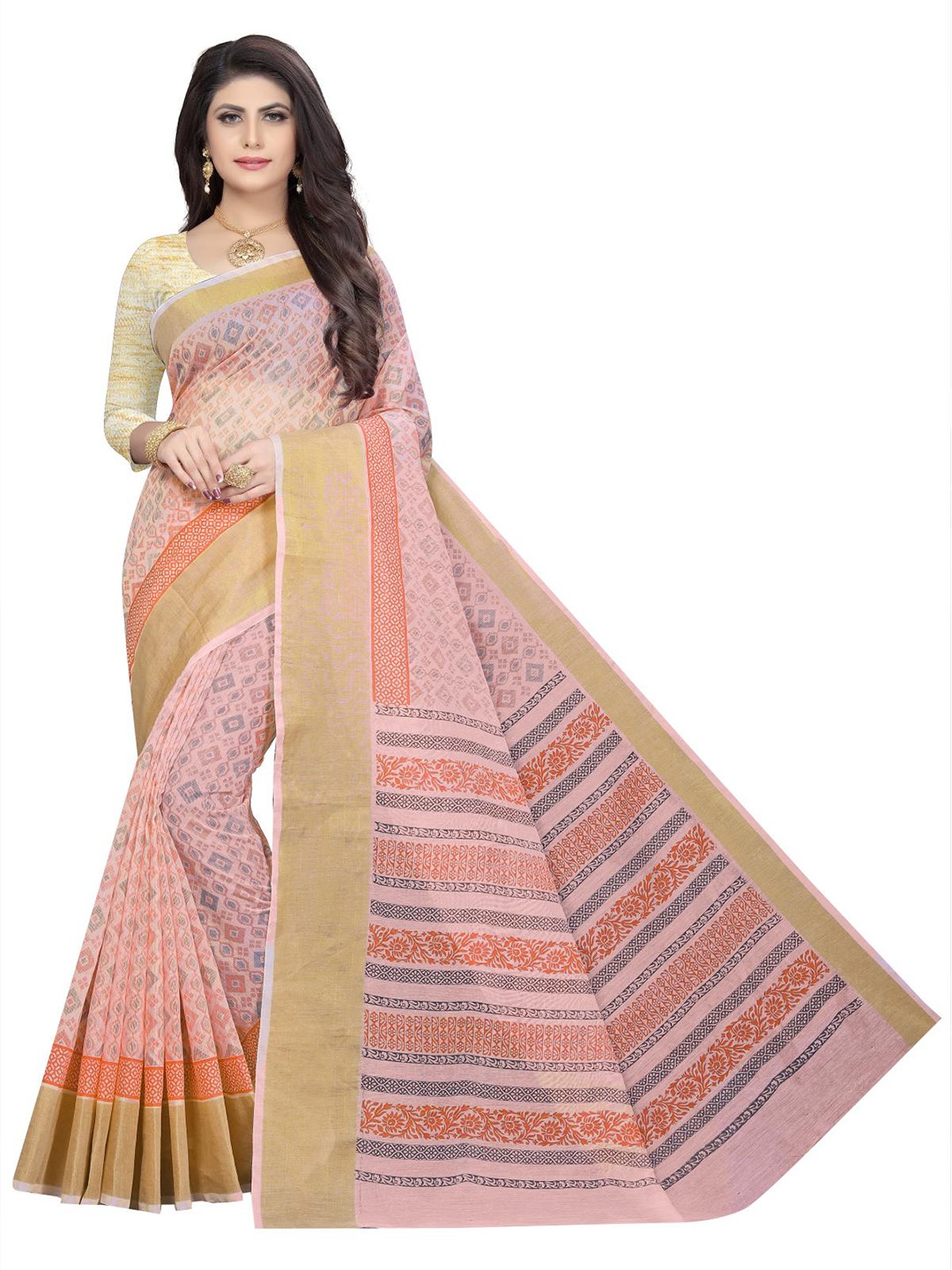 

Rujave Zari Pure Cotton Saree, Pink