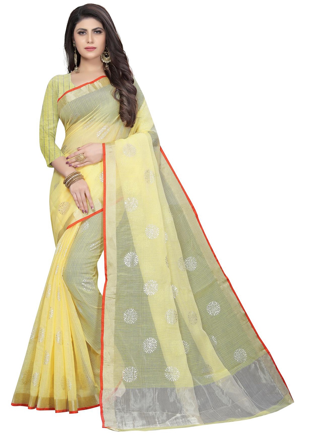 

Rujave Ethnic Motifs Pure Cotton Saree, Yellow