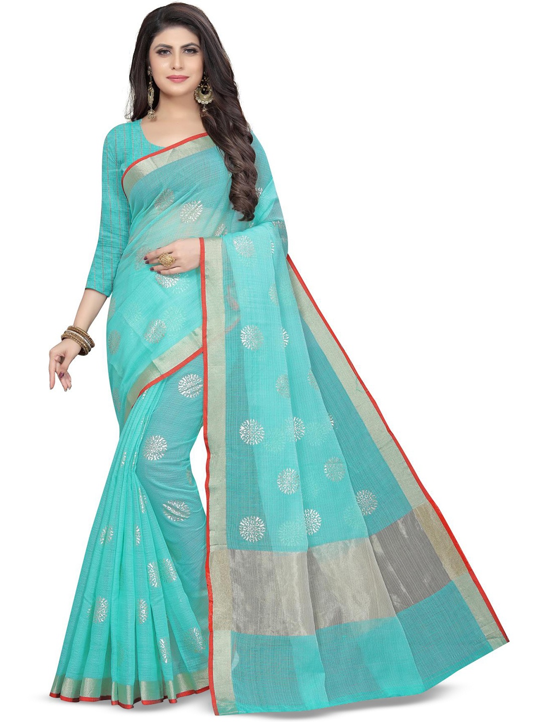 

Rujave Ethnic Motifs Pure Cotton Saree, Turquoise blue
