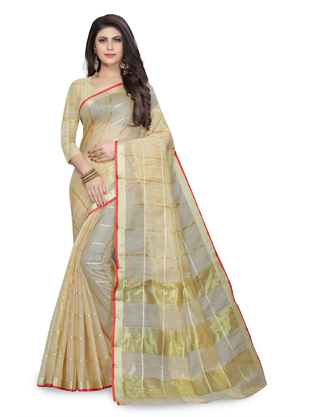 

Rujave Woven Design Pure Cotton Saree, Beige