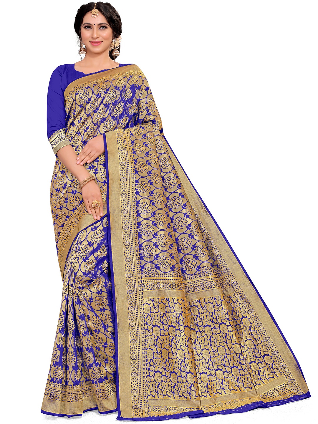 

Rujave Woven Design Zari Art Silk Banarasi Saree, Blue