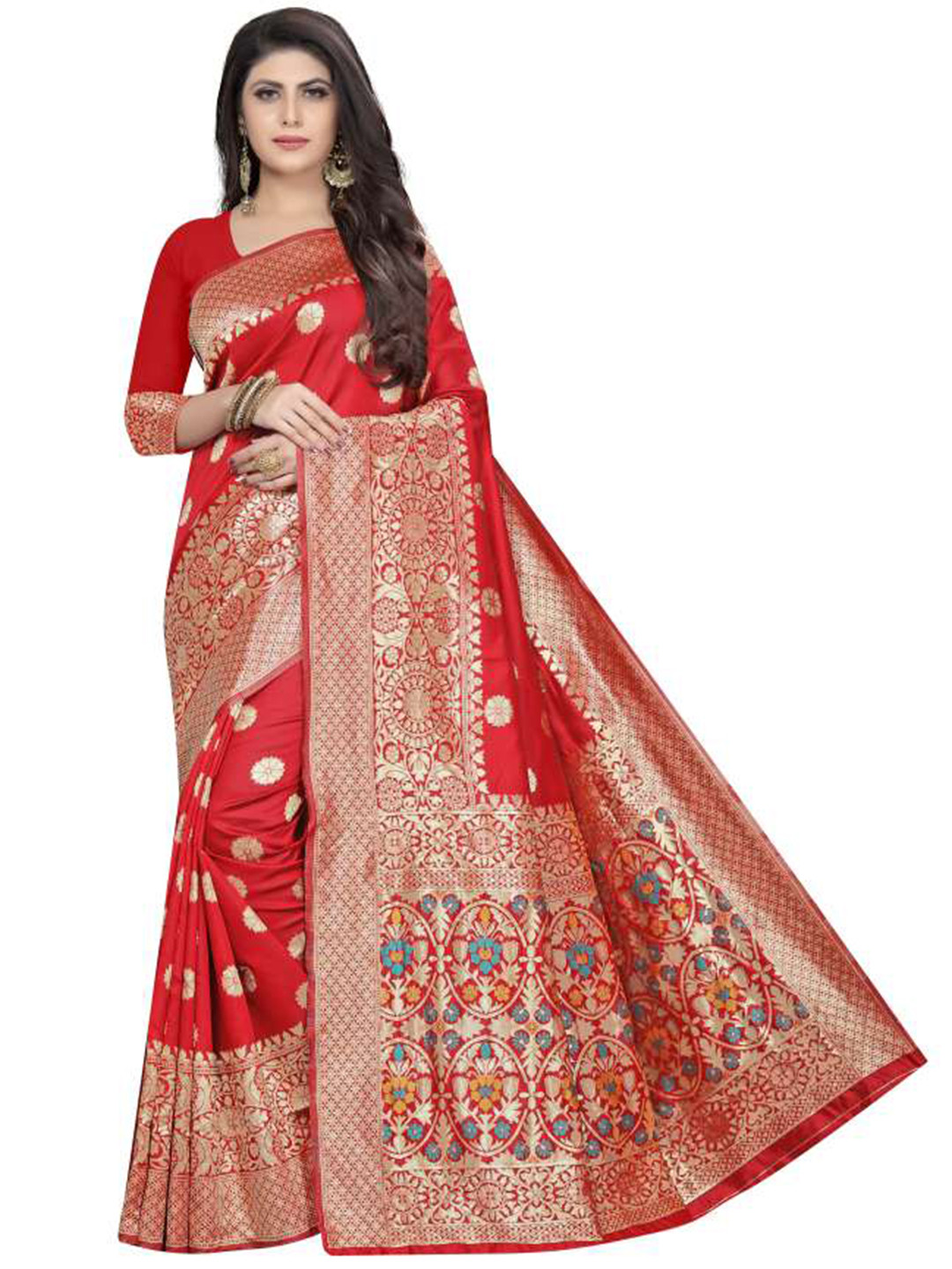 

Rujave Woven Design Zari Banarasi Saree, Red