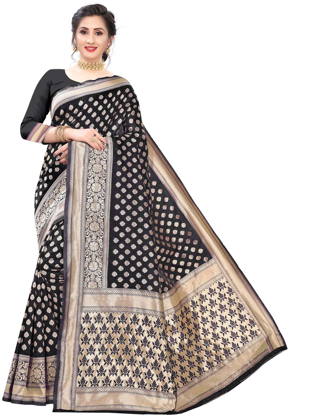 

Rujave Woven Design Zari Banarasi Saree, Black