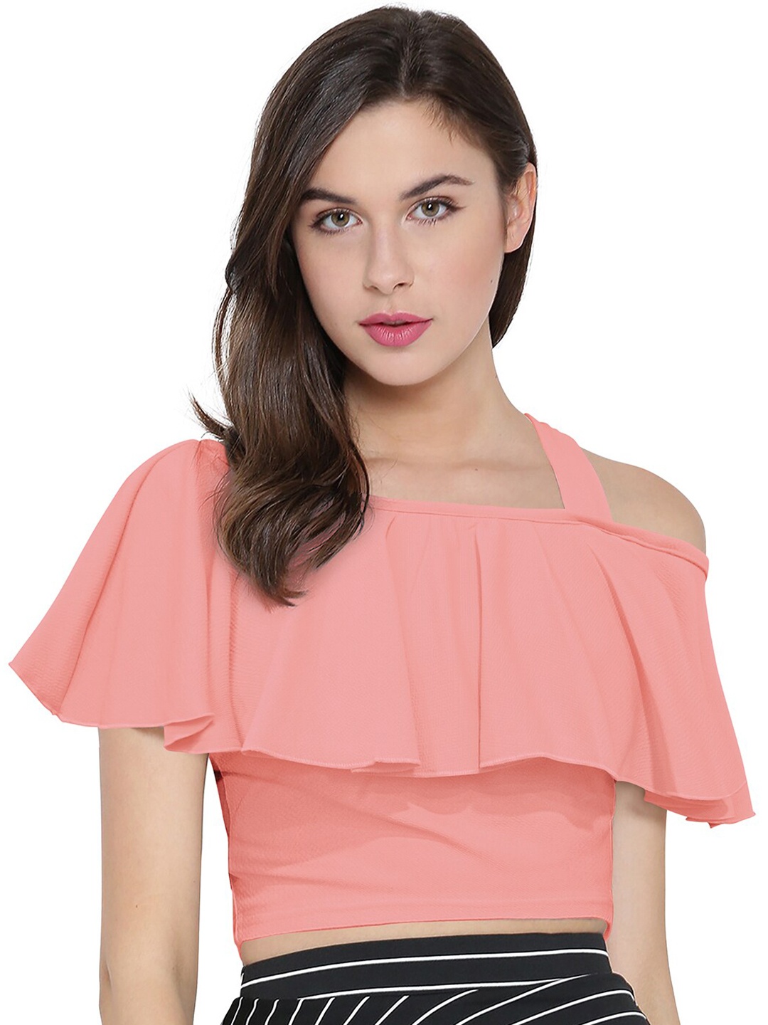 

Sanwariya Silk Shoulder Straps Bardot Crop Top, Peach