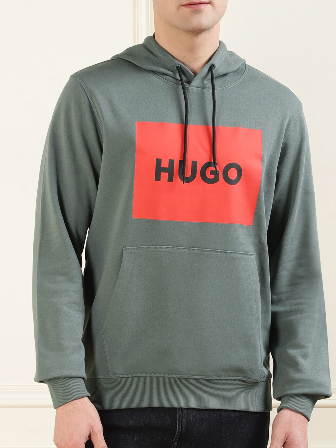 

HUGO Typography Printed Hooded Cotton Pullover, Green