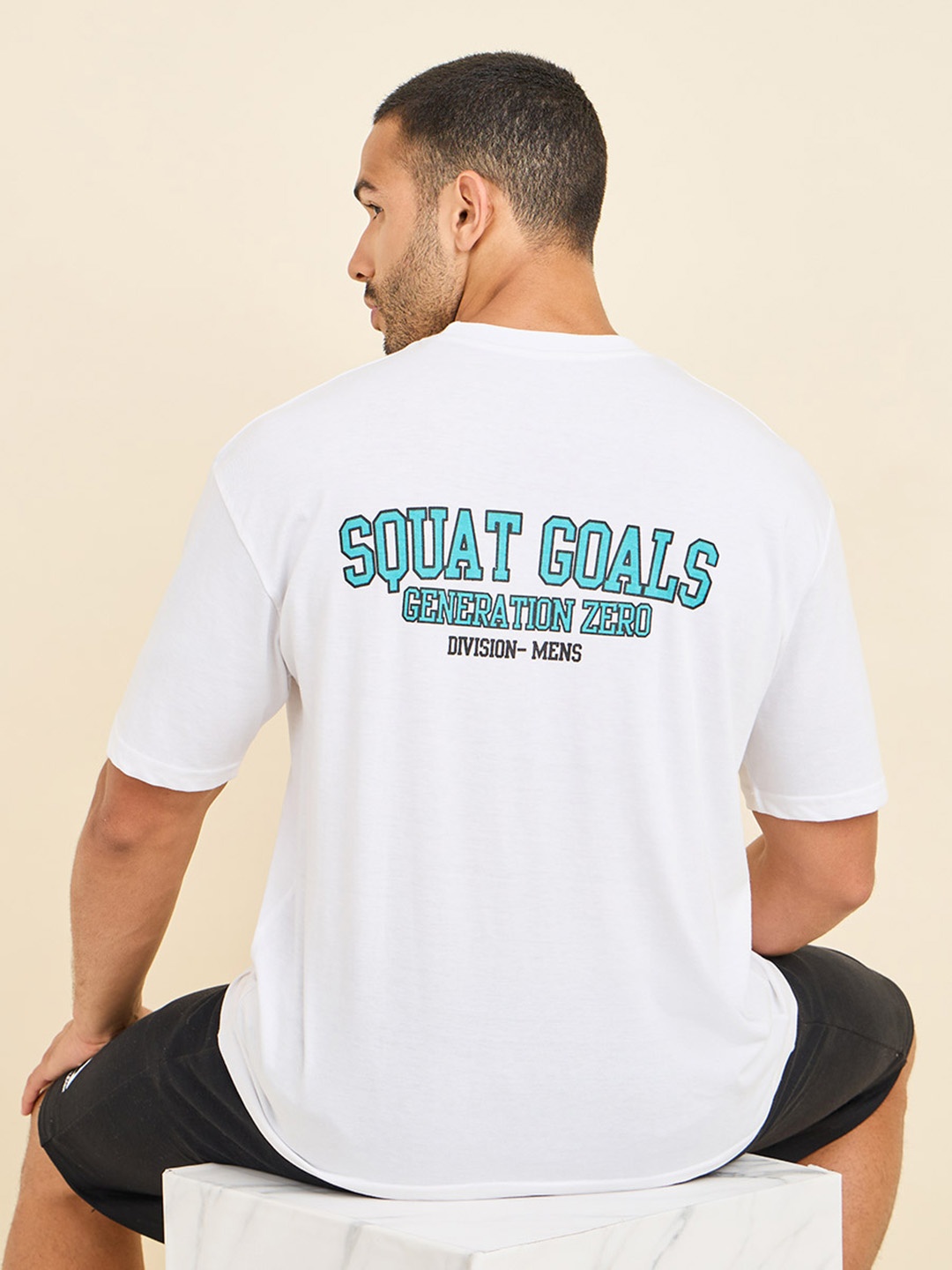 Styli Men Oversized Back Squat Goals Print Athleisure T-Shirt, White