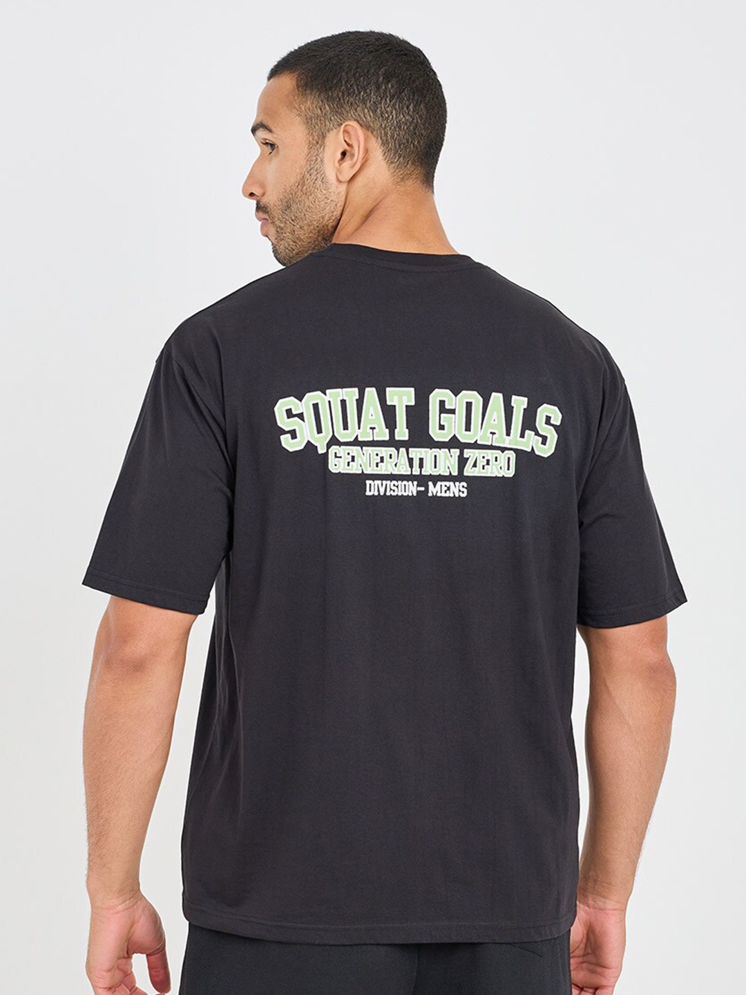 Styli Oversized Back Squat Goals Print Athleisure T-Shirt, Black